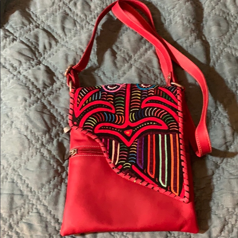 COPY - Brand red embroidered leather purse brand new